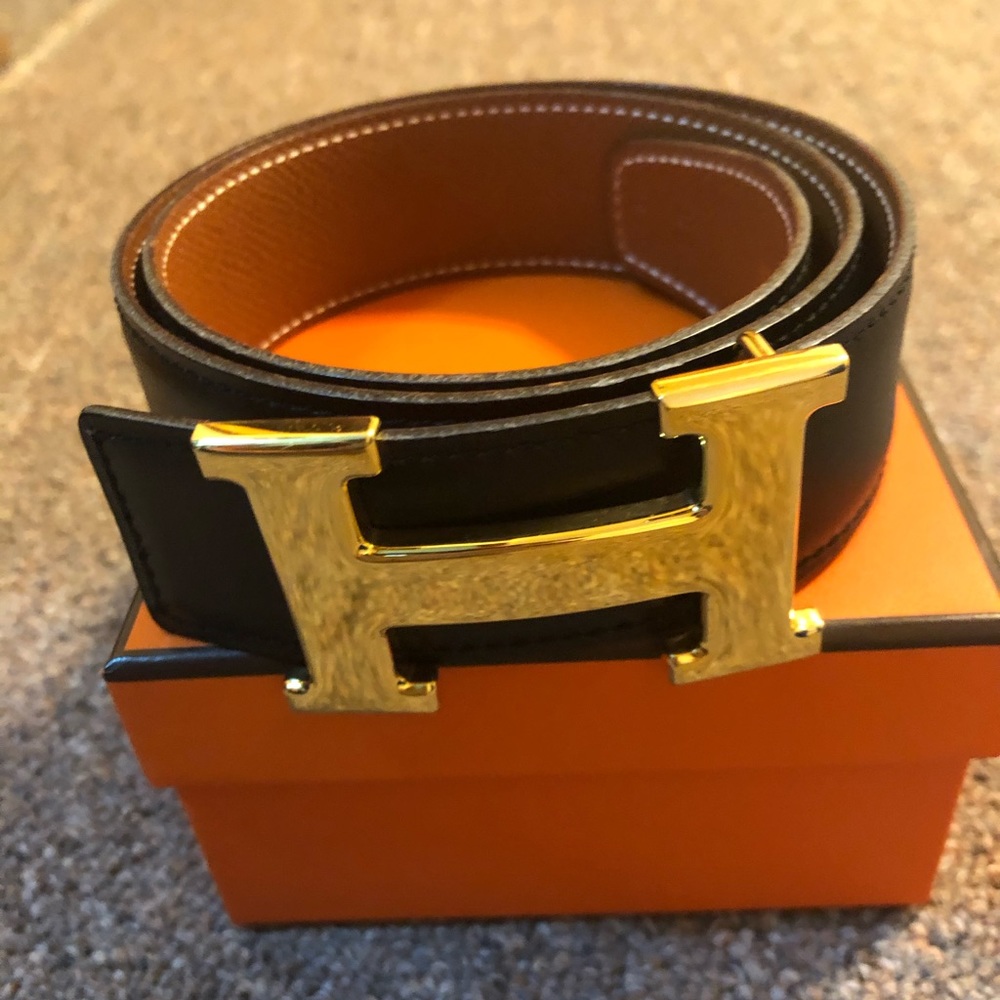 Hermes H leather belt